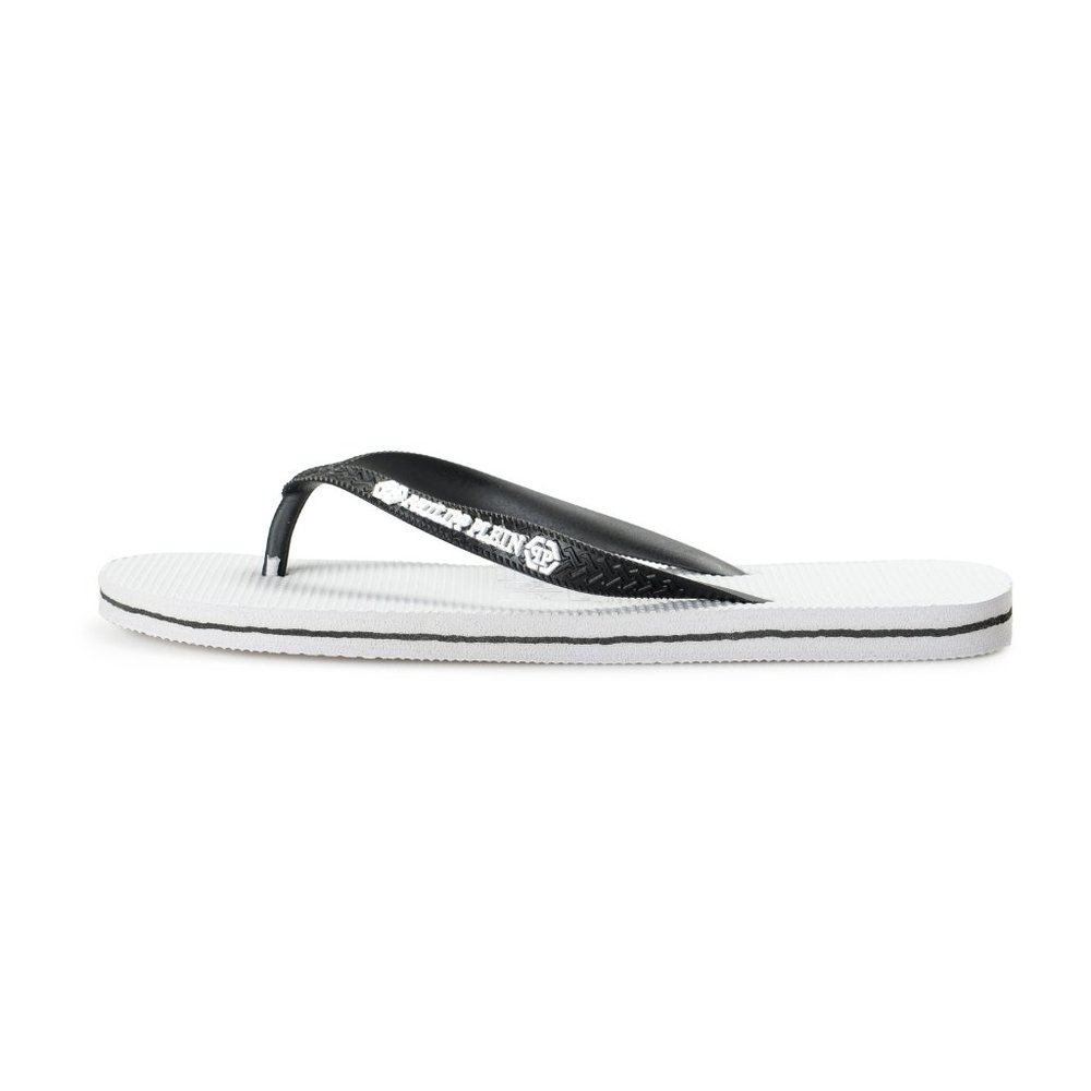 Philipp Plein White/Black Rubber Logo Print Flip Flops Shoes - Picture 2 of 8